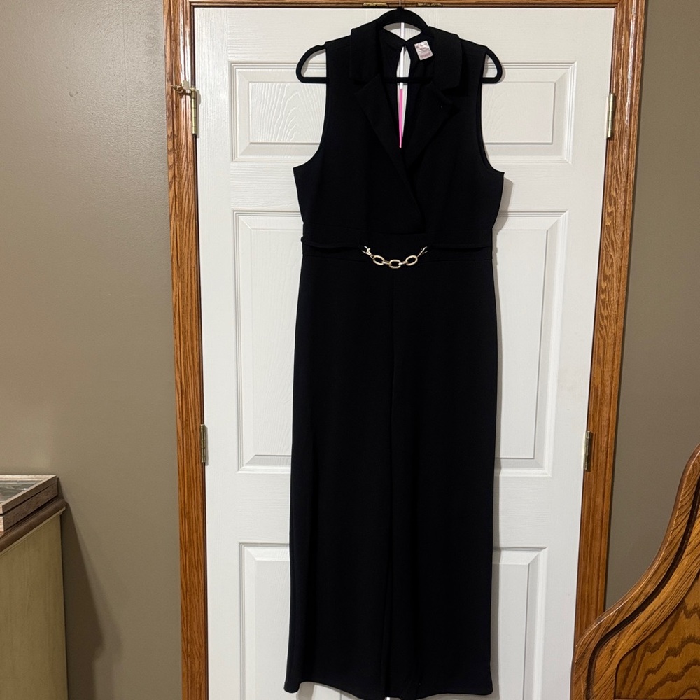 No Boundaries Black Sleeveless Jumpsuit with Chain Accent